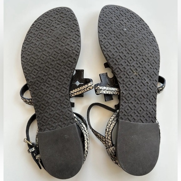 Tory Burch Phoebe Snake-Embossed Logo Flat Sandals Size 6.5 - Picture 5 of 6